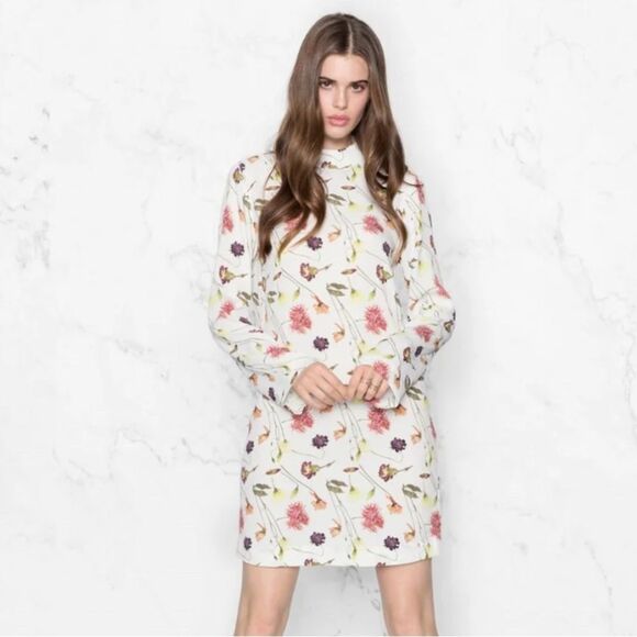 & Other Stories Deep V Open Back Floral Print Long Sleeves Mini Dress Size 6 NEW - Picture 3 of 13